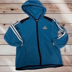 ADIDAS 7 EUC Fleece Jacket w/Hood Turquoise + Navy Zipper/White Stripes